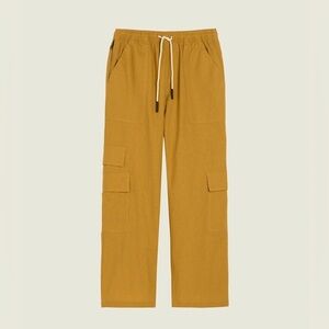 NWOT OAS Men's Mustard Cargo Wide Leg Linen Drawstring Pants Size Large